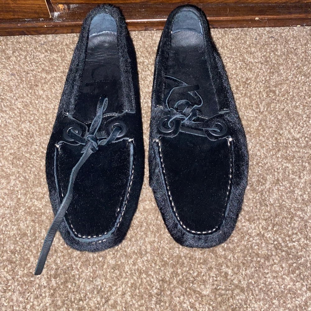 Bally suede/animal hair loafers black